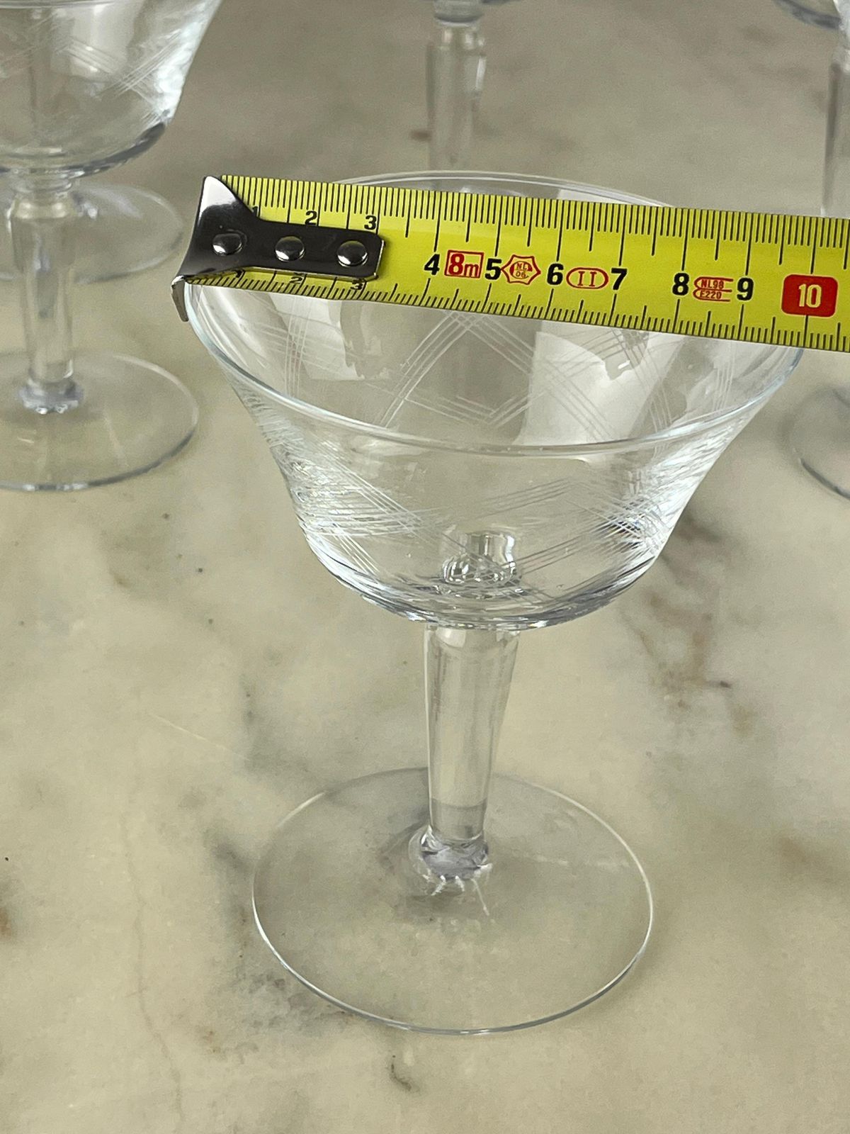Six Hand Engraved Crystal Champagne Glasses, Italy, 1960s photo vintage