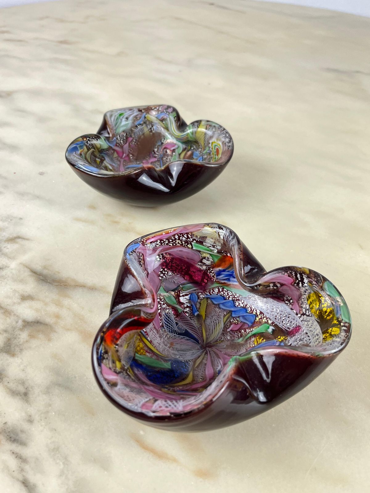 Pair Of Variegated Murano Glass Ashtrays, 1970s photo 514.0