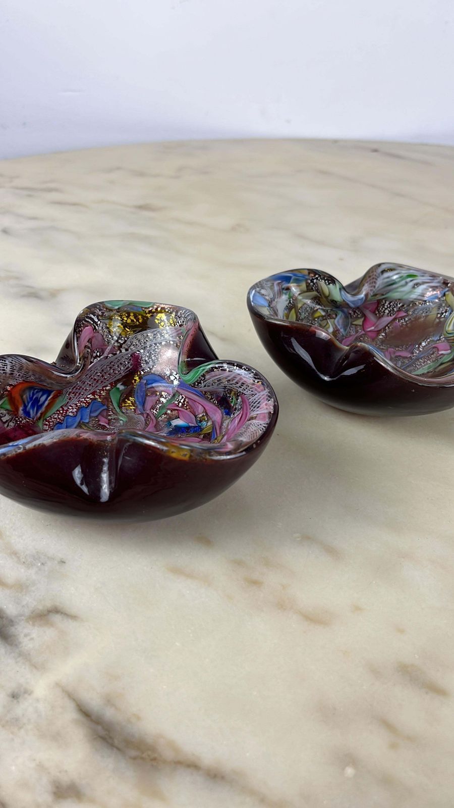 Pair Of Variegated Murano Glass Ashtrays, 1970s photo vinterior