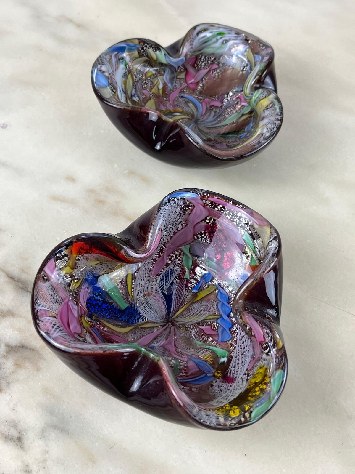 514.0 Pair Of Variegated Murano Glass Ashtrays, 1970s photo