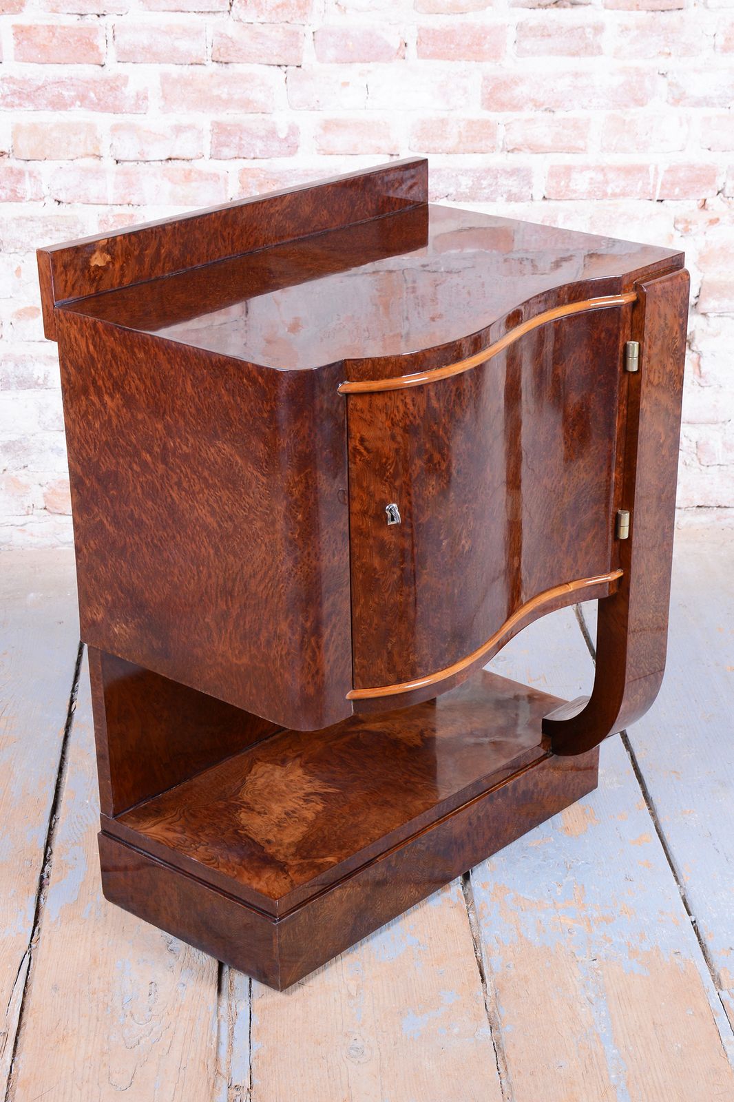 Pair Of Restored Art Deco Bedside Tables, Beech, Revived Polish, France, 1920s photo for sale