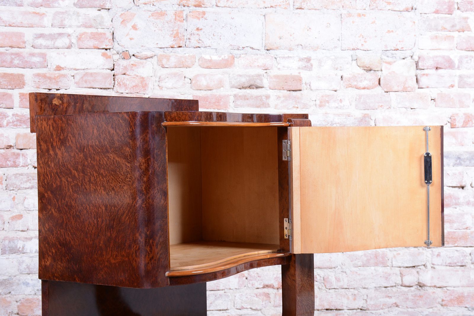 photo furniture Pair Of Restored Art Deco Bedside Tables, Beech, Revived Polish, France, 1920s