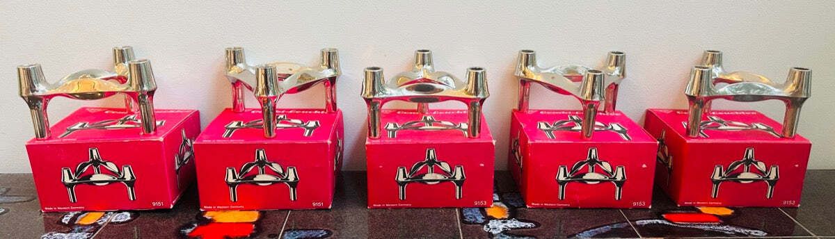 1960s Bmf Stoffi & Nagel Chrome Modular Candle Holder Inc Box photo Home Decor