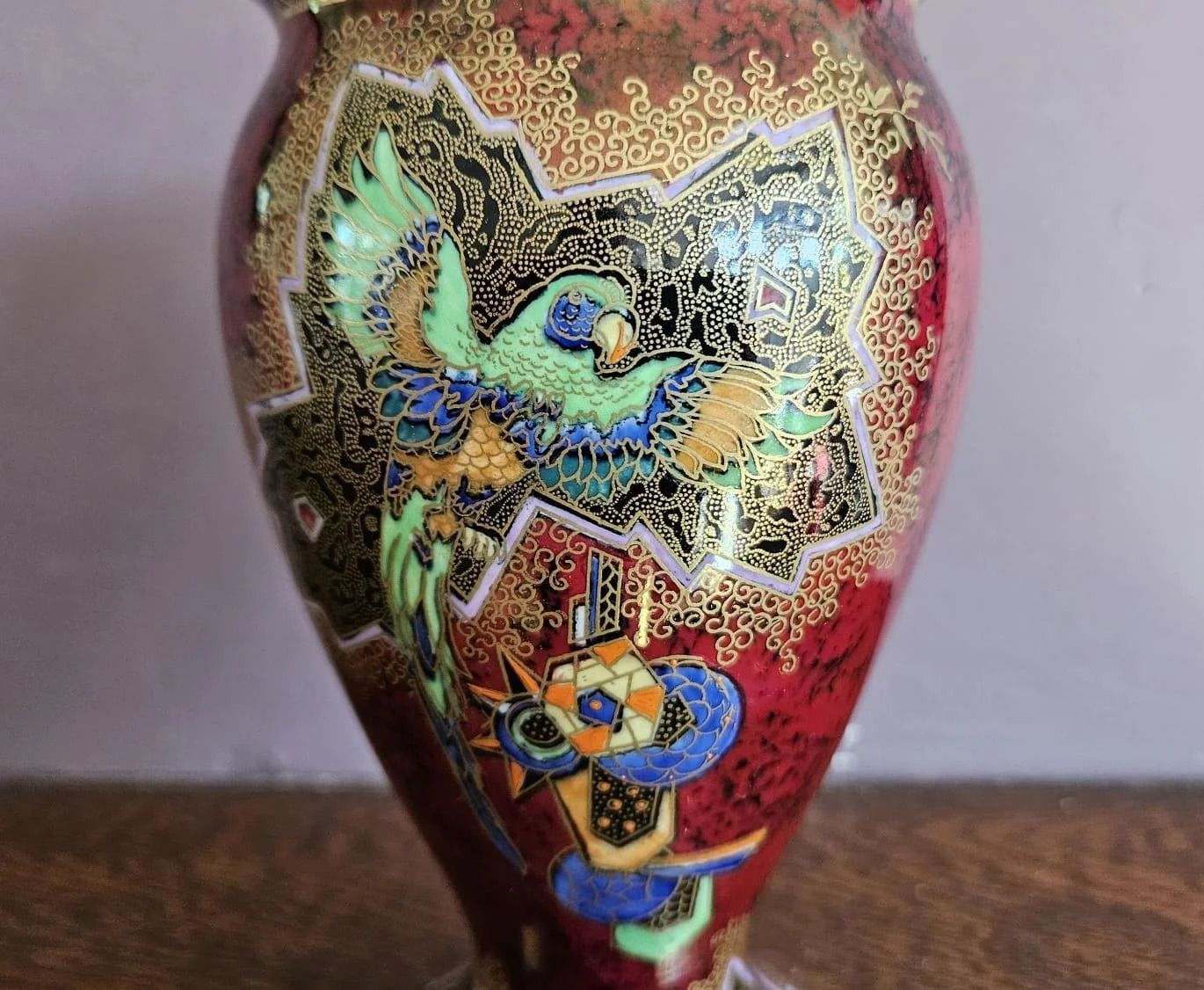 Art Deco Vase Geometric Parrot Design By Enoch Boulton For Crown Devon photo 330.0