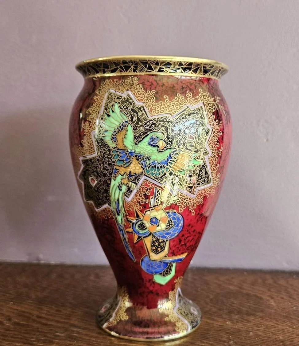 photo for sale Art Deco Vase Geometric Parrot Design By Enoch Boulton For Crown Devon