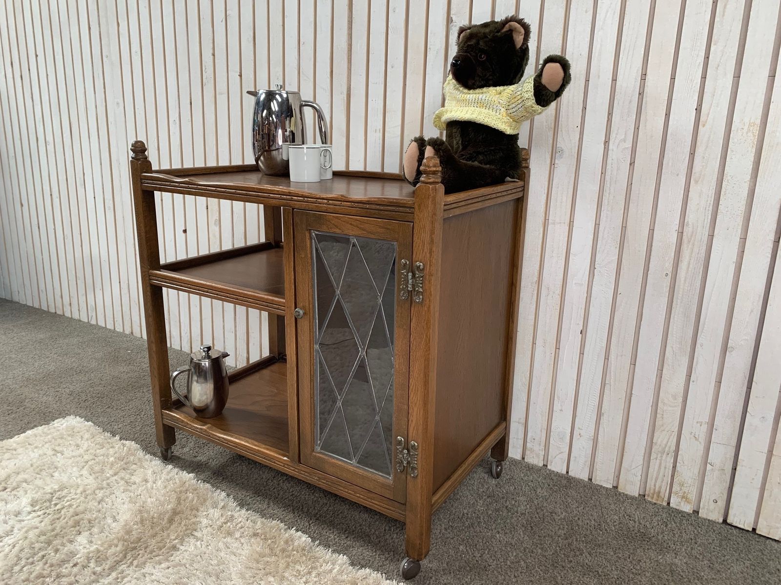 Old Charm Wood Bros Tea Serving Trolley Tudor Brown photo furniture