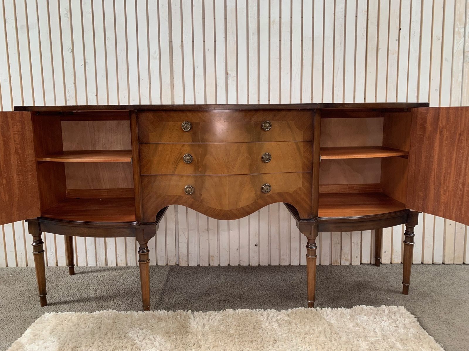 photo furniture Vintage Strongbow Serpantine Sideboard With 3 Drawers And 2 Doors.