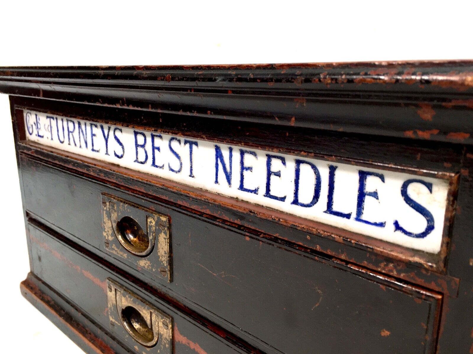 Antique Wooden Shop Display Sewing Cabinet For G L Turneys Needles Haberdashery photo for sale