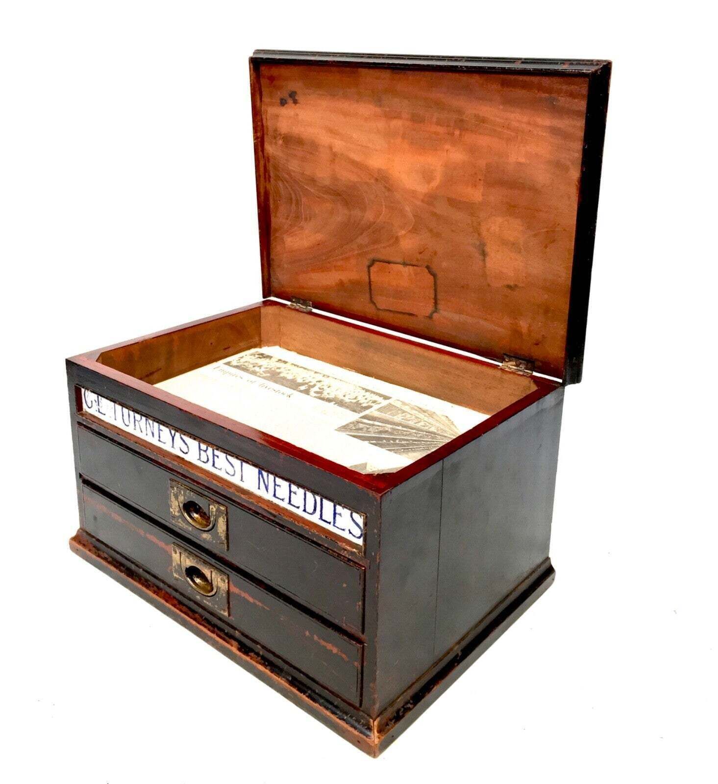 Antique Wooden Shop Display Sewing Cabinet For G L Turneys Needles Haberdashery photo 499.0