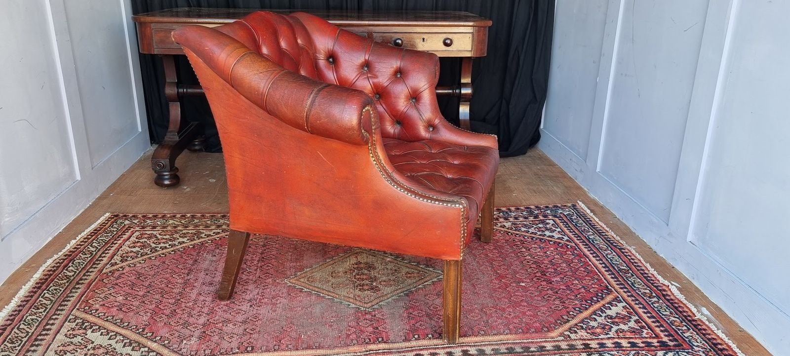 19th Century Ox Blood Red Leather Button Back Club Armchair. photo buy