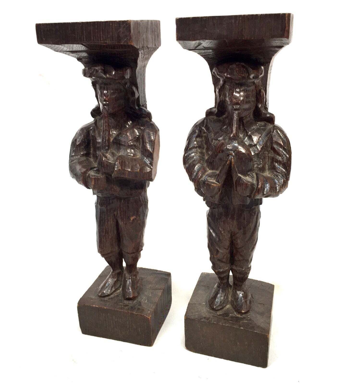 Antique Pair Of 19th Century Carved Oak Architectural Salvaged Figures / Statues photo furniture