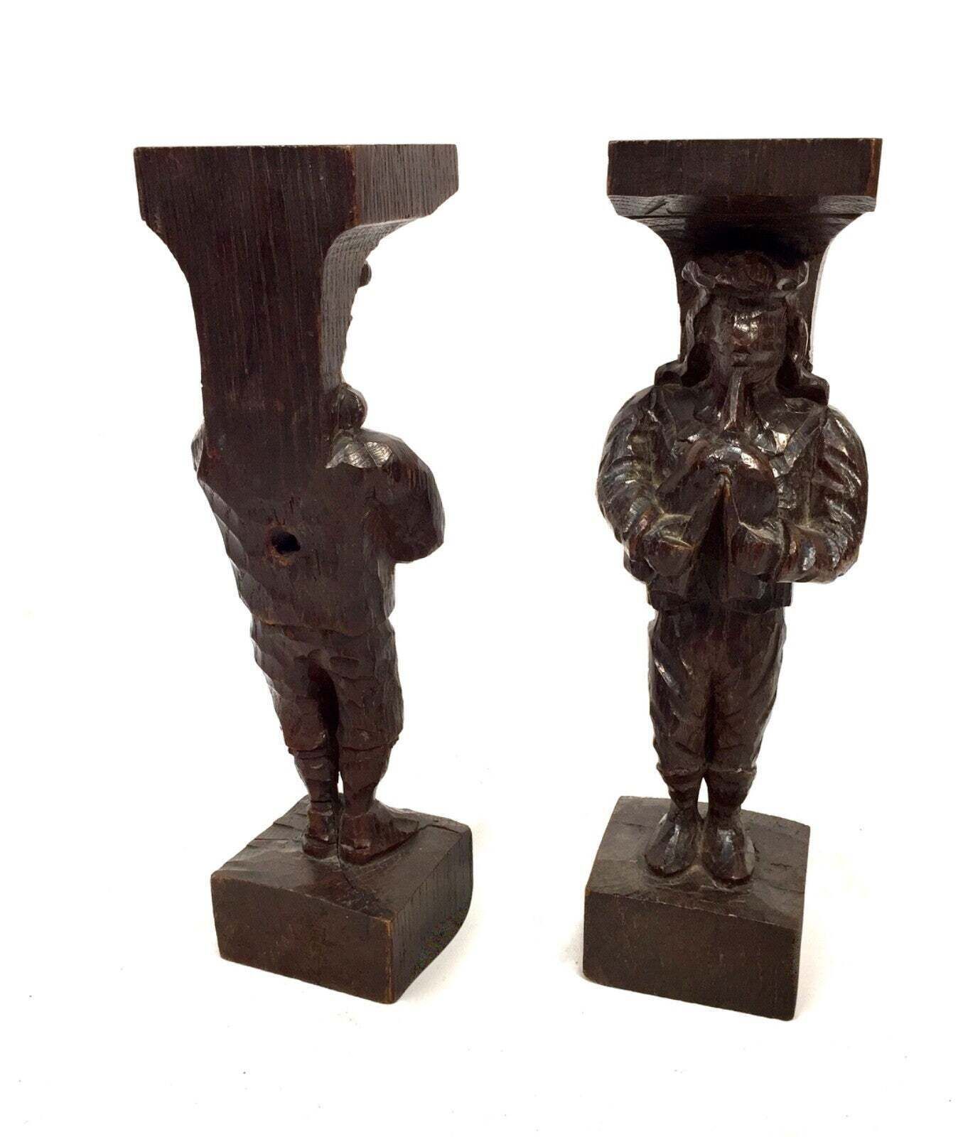 Antique Pair Of 19th Century Carved Oak Architectural Salvaged Figures / Statues photo Home Decor