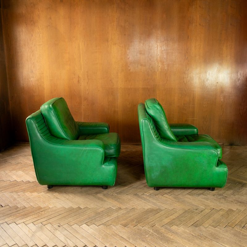 Grüne Ledersessel, Frankreich, 1980er, 2er Set photo Furniture