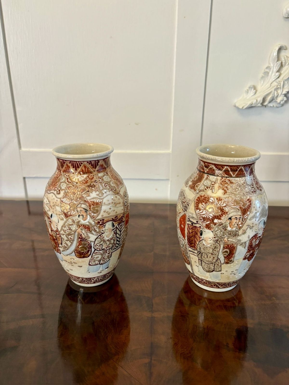 Pair Of Antique Early 20th Century Quality Satsuma Vases photo 445.0
