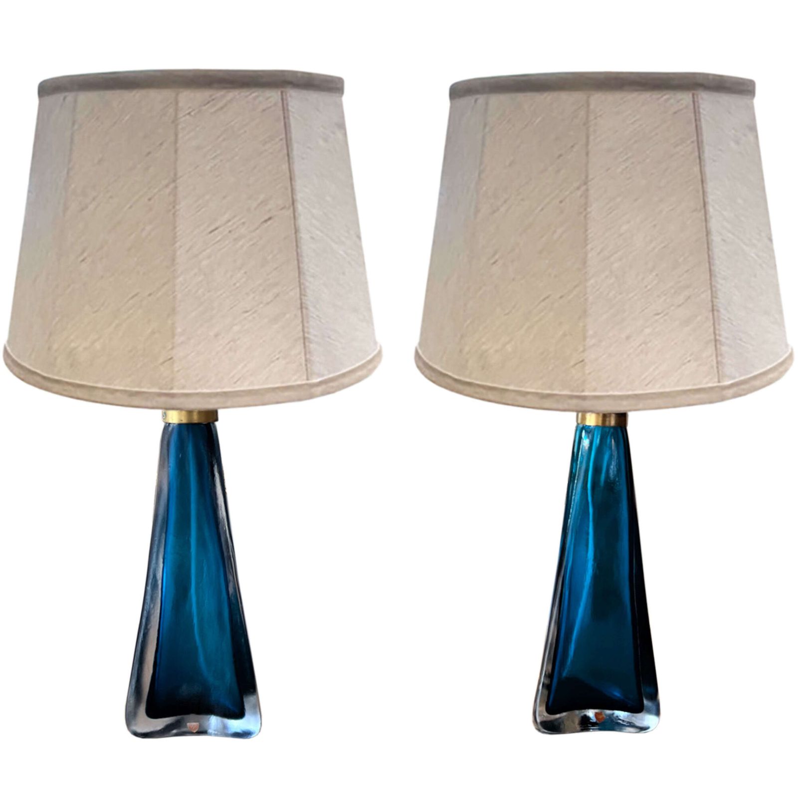 Pair Of 1960s Bright Blue Swedish Orrefors Glass Table Lamps photo furniture