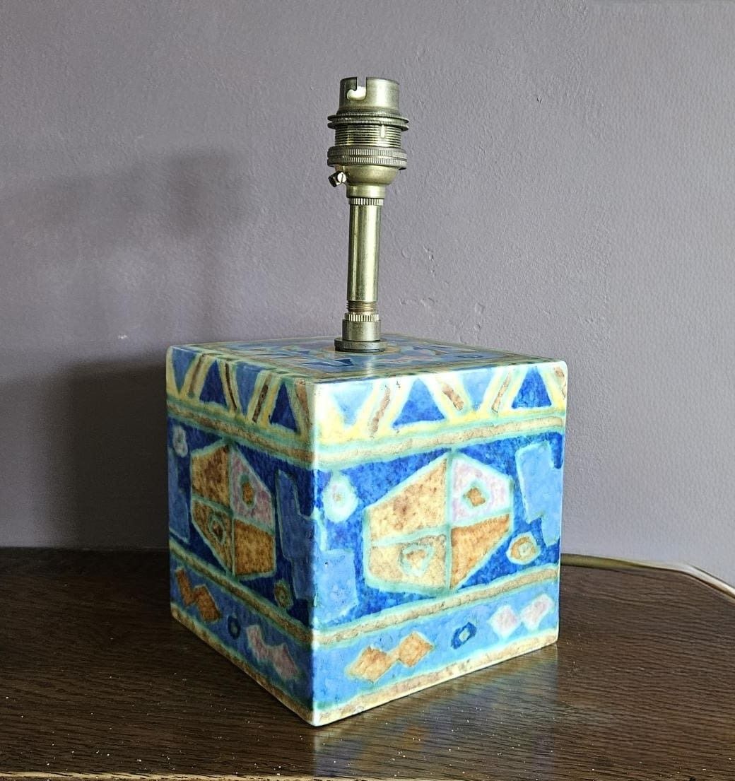 Crown Devon Art Deco Mattajade Geometric Aztec Lamp Base photo for sale