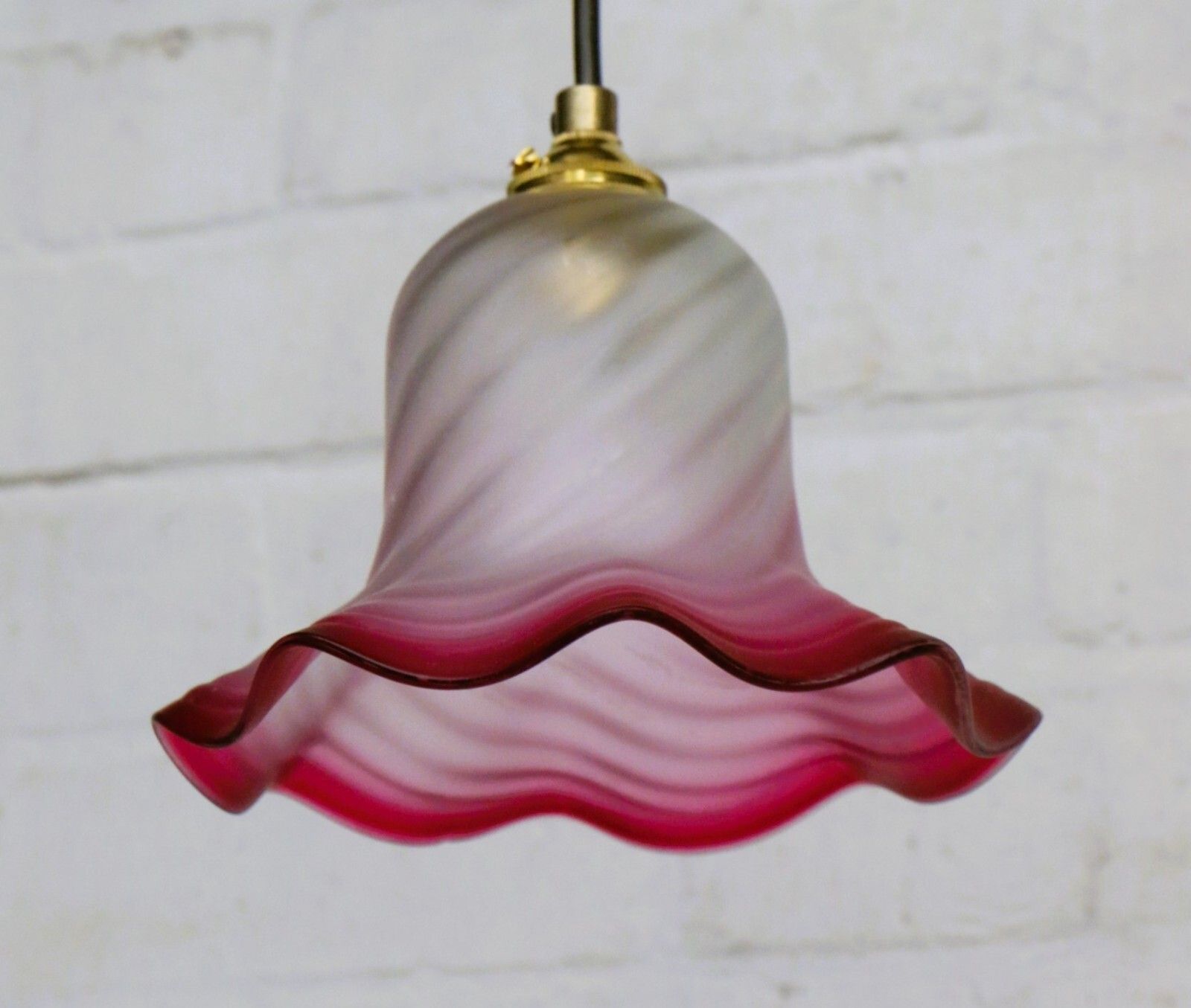 Ceiling Light Small Antique Swirled Cranberry Glass Pendant Frosted Coloured Rim