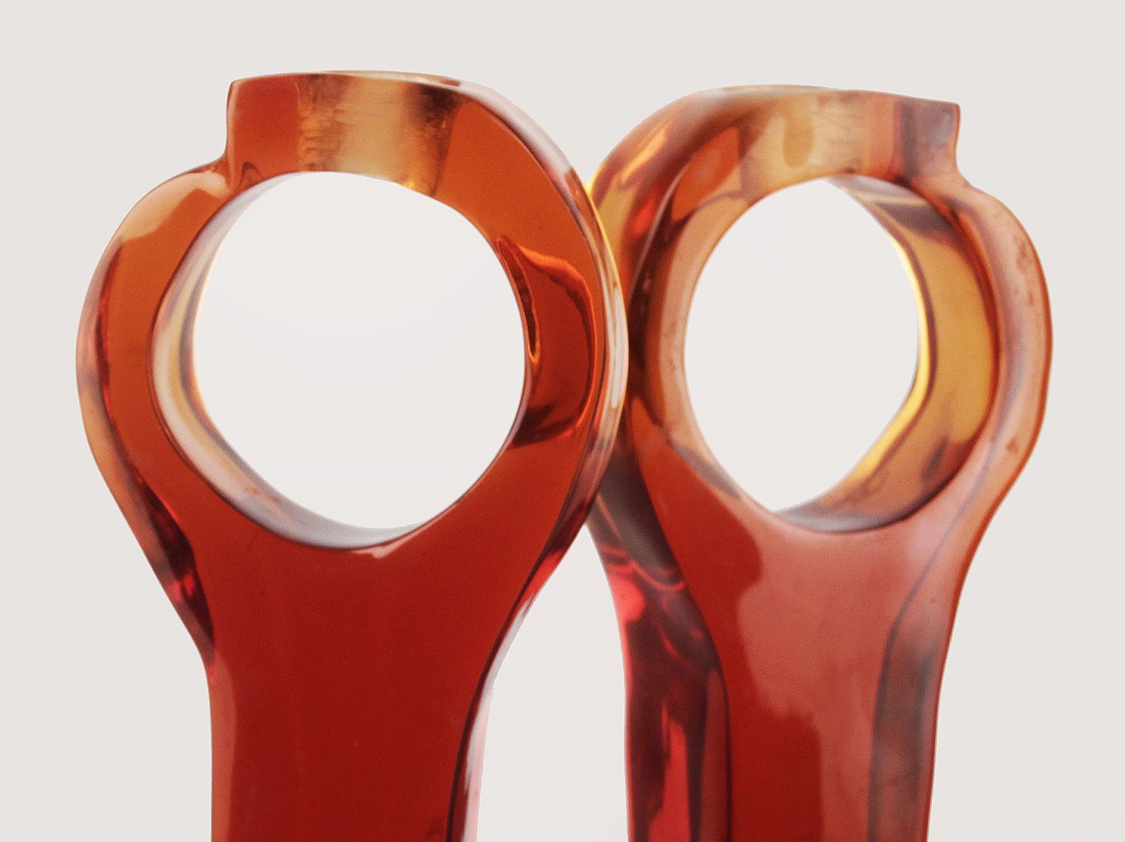 Pair Of Italian Mid Century Modern Red Acrylic/Lucite Geometric Candle Holders photo vinterior