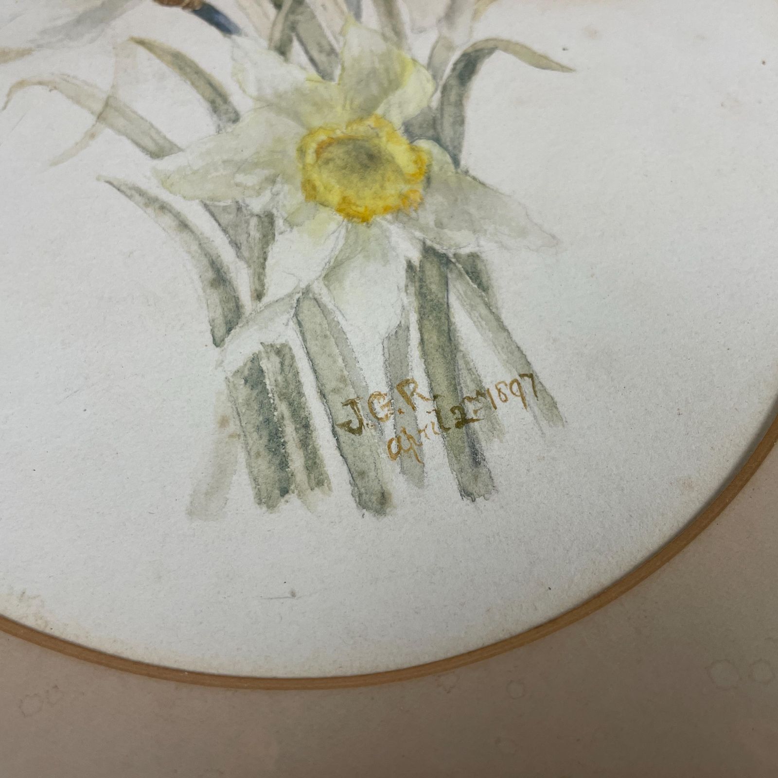 Antique Watercolour Painting J.G.R 1897 Floral Dandelion Wooden Frame Rectangle Portrait Painted Art Original Wall Art Oval Mounted photo for sale