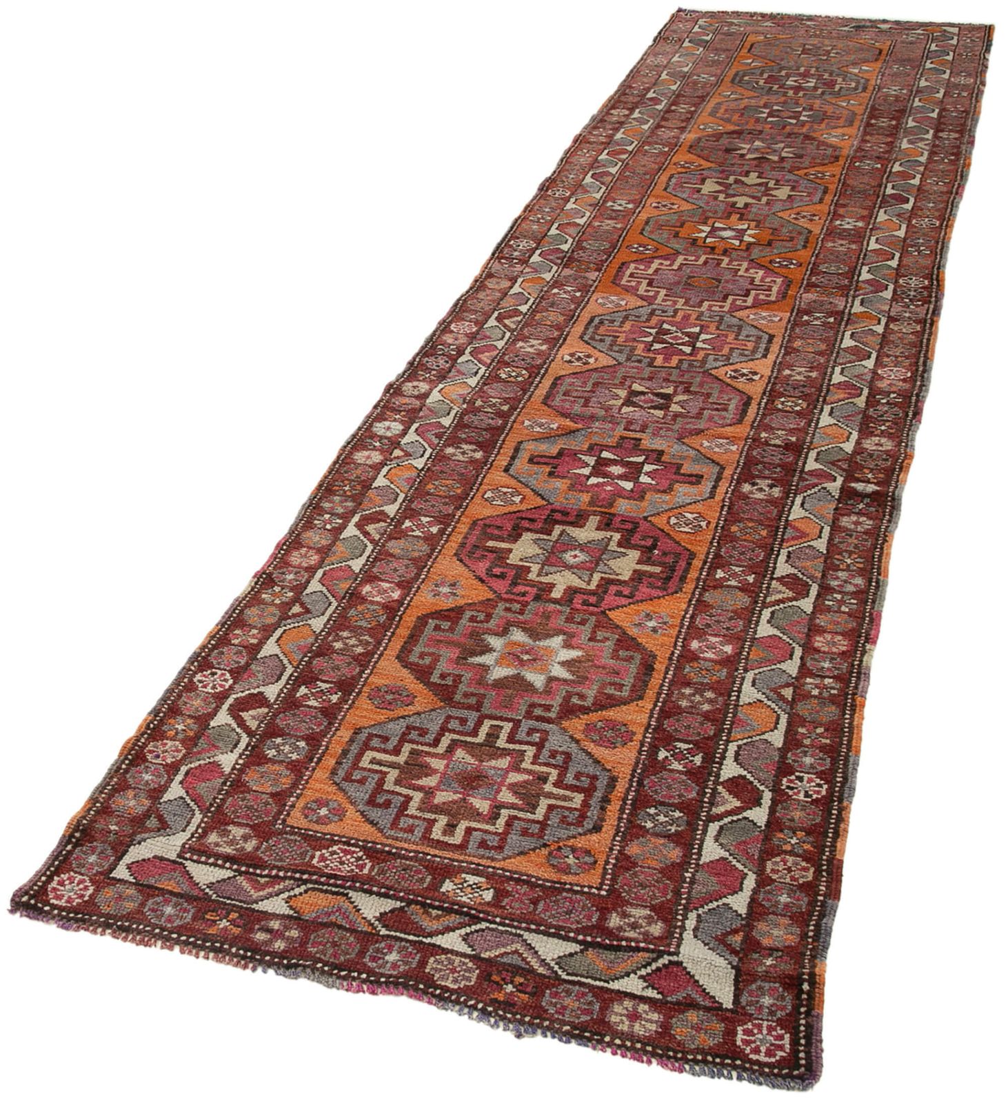 Handmade Purple Boho Runner Rugs 91 Cm X 375 Cm photo for sale