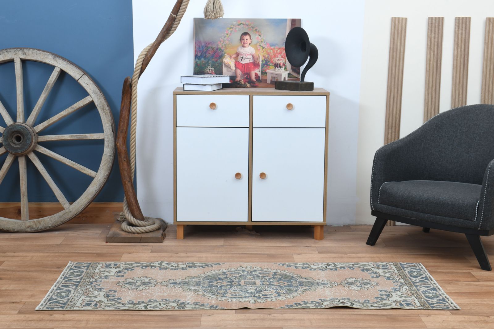 2'5x6'4 Ft, Farmhouse Decor Vintage Short Runner, Bathroom Rug, Kitchen Decor, Handmade Turkish Rugs, Wool, Medallion Style, Stair Decor, Hallway photo 322.0