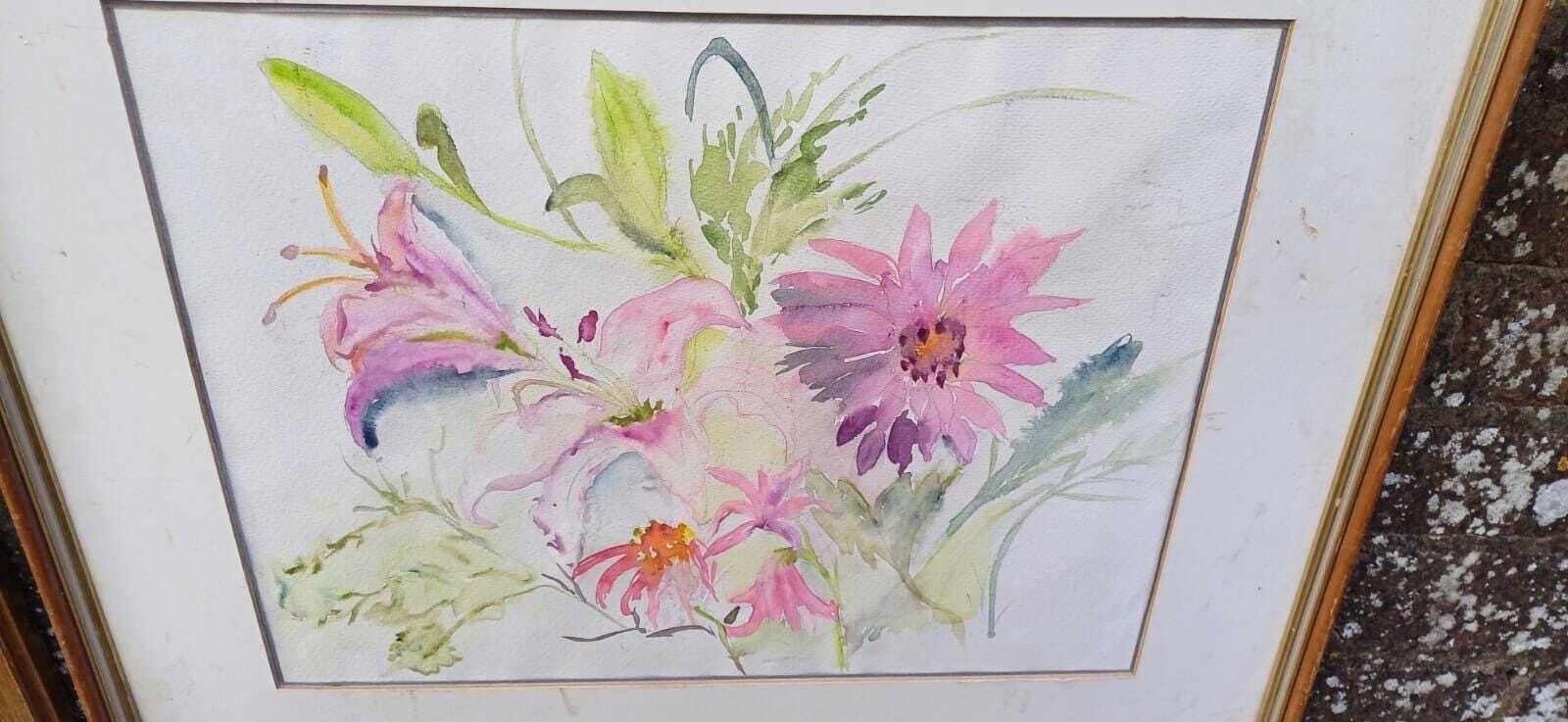 Wonderful Collection Of 3 Large Original Water Colours Of Flower Still Life, In Wooden Frames   Various Artists photo for sale