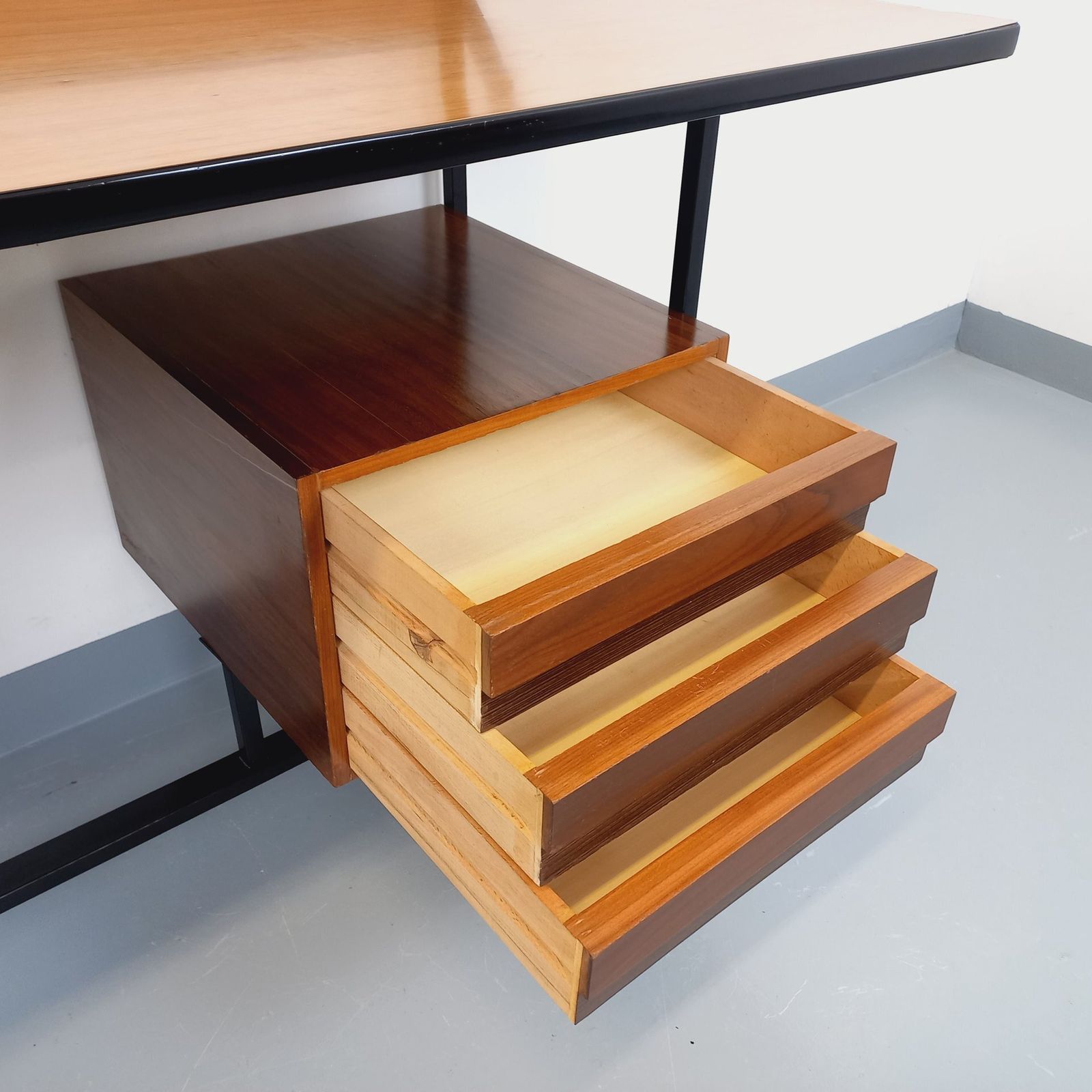 Desk With String Bookcase In Teak, Metal And Melamine photo vintage