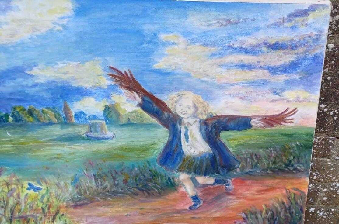 Original Acrylic Painting On Canvas Of Joyful Child Running In Nature | Whimsical Icarus Inspired Art | Impressionist Painting 81 X 59cm photo vinterior