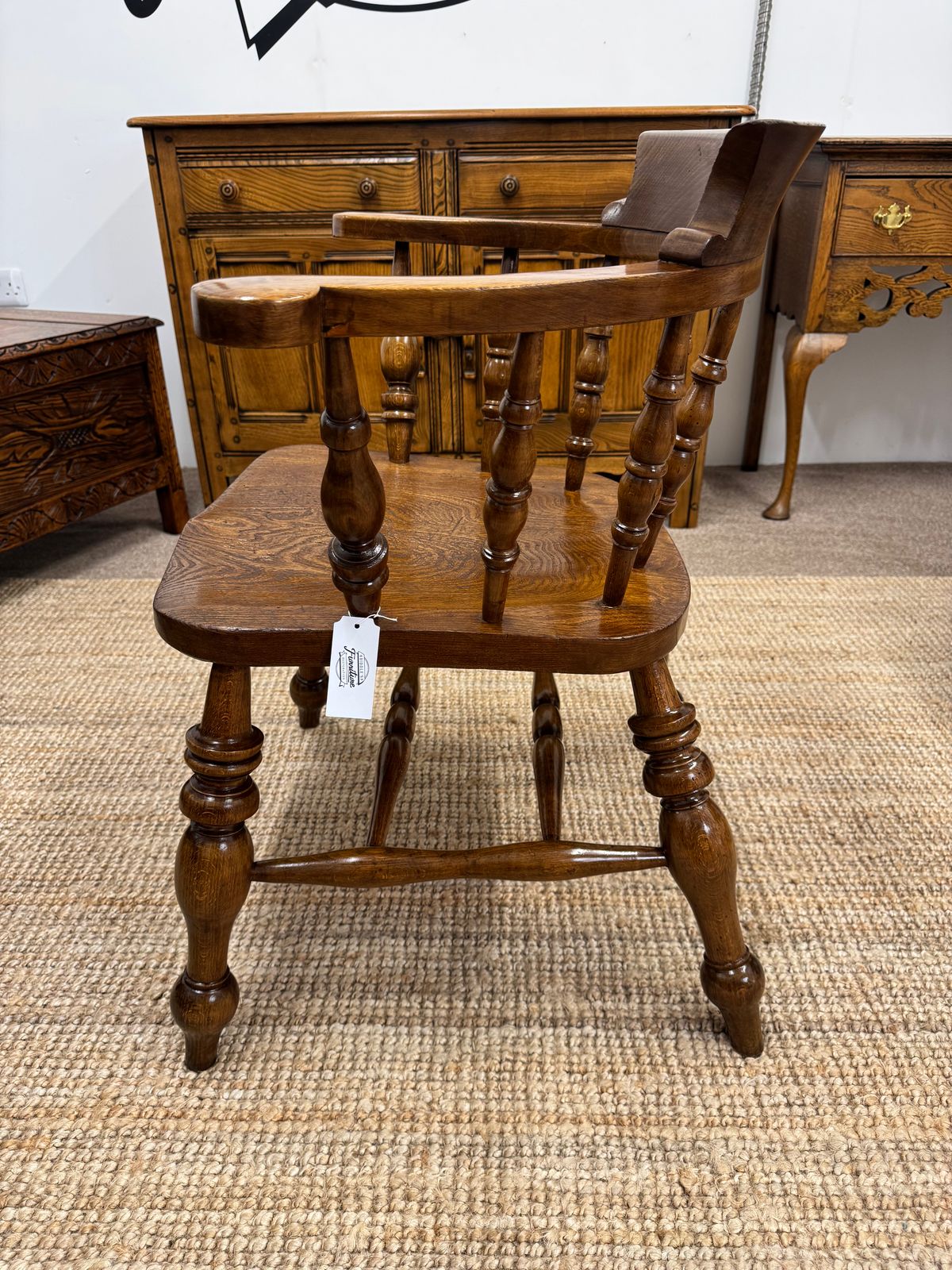 19c Elm Captains Chair, 1800s, Antique photo furniture
