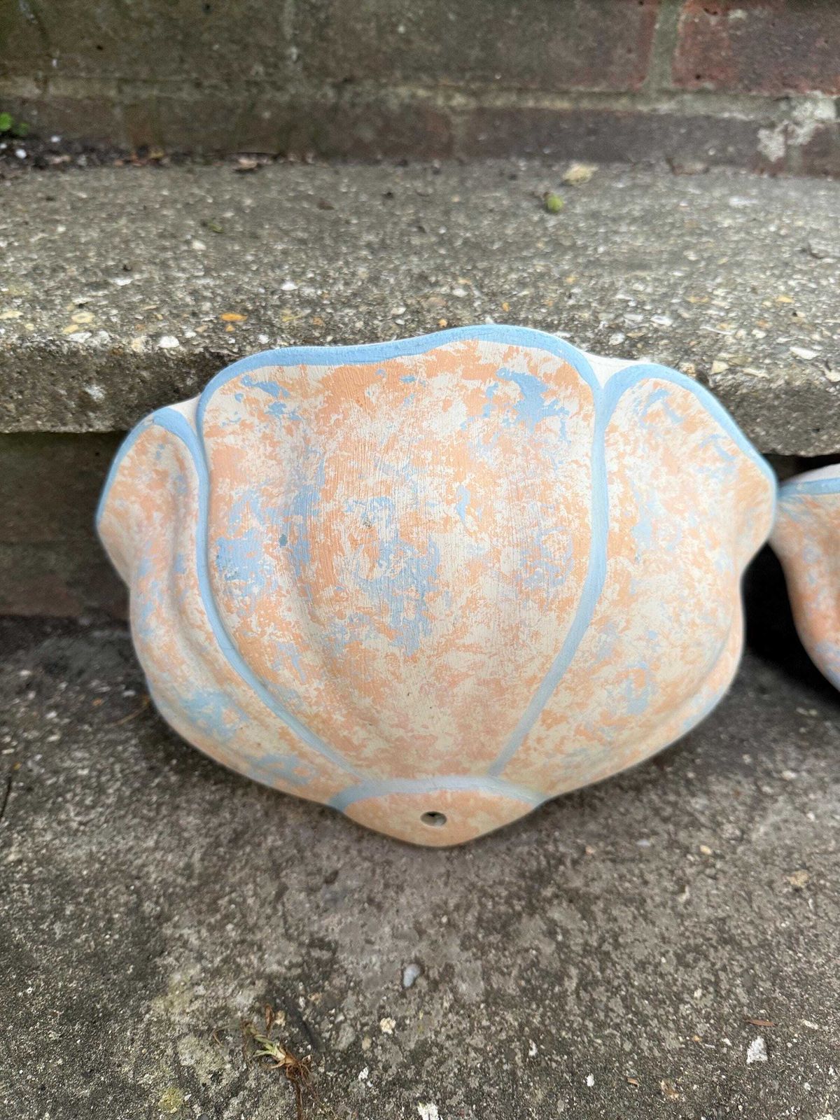 Vintage Pair Of Plaster Wall Planters Or Vintage Outdoor Light Sconces   Delightfully Mediterranean, 1980s Painted Finish, Shell Shaped photo for sale
