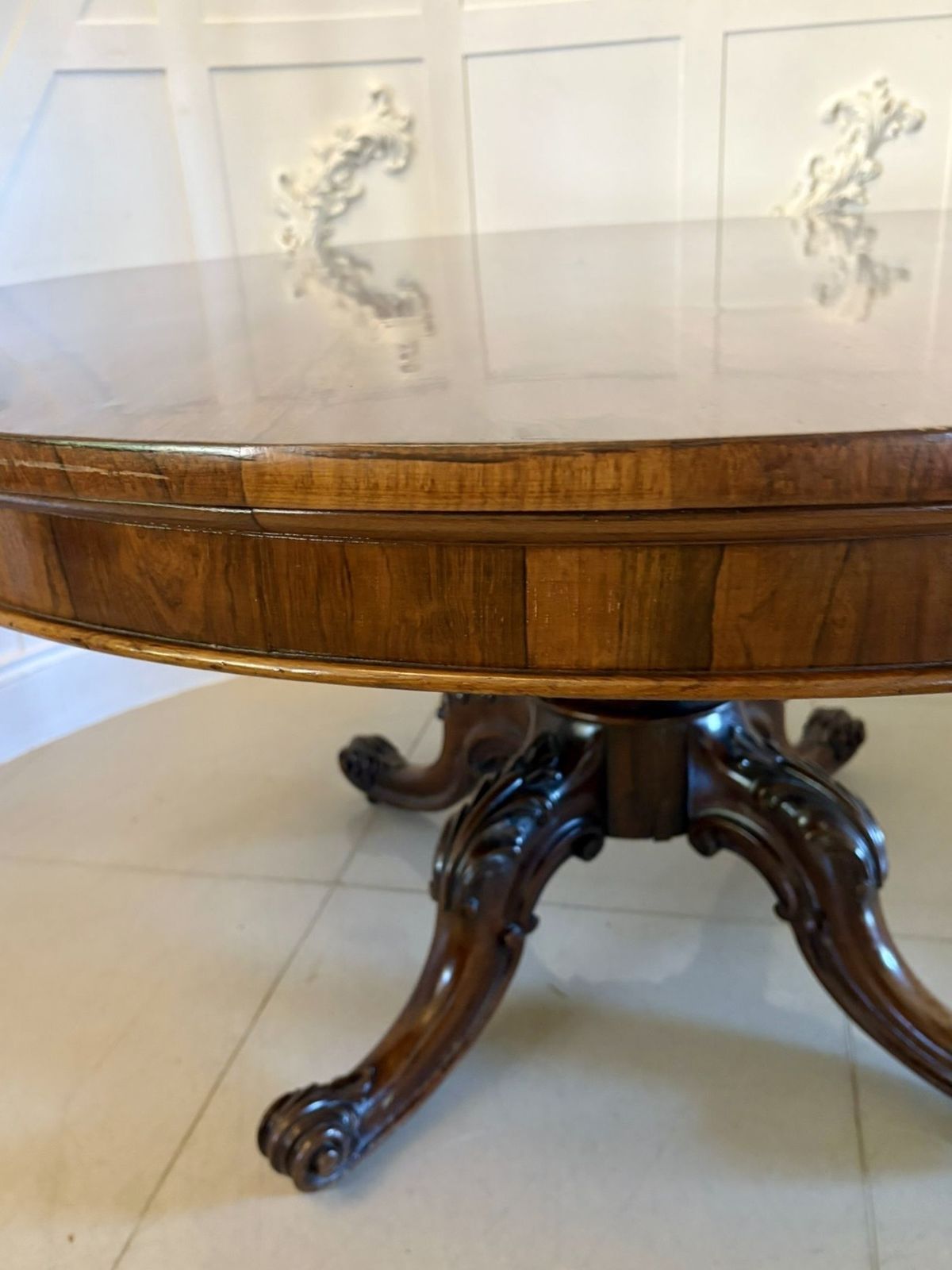 Furniture Outstanding Quality Antique 19th Century Carved Rosewood Circular Dining Table photo
