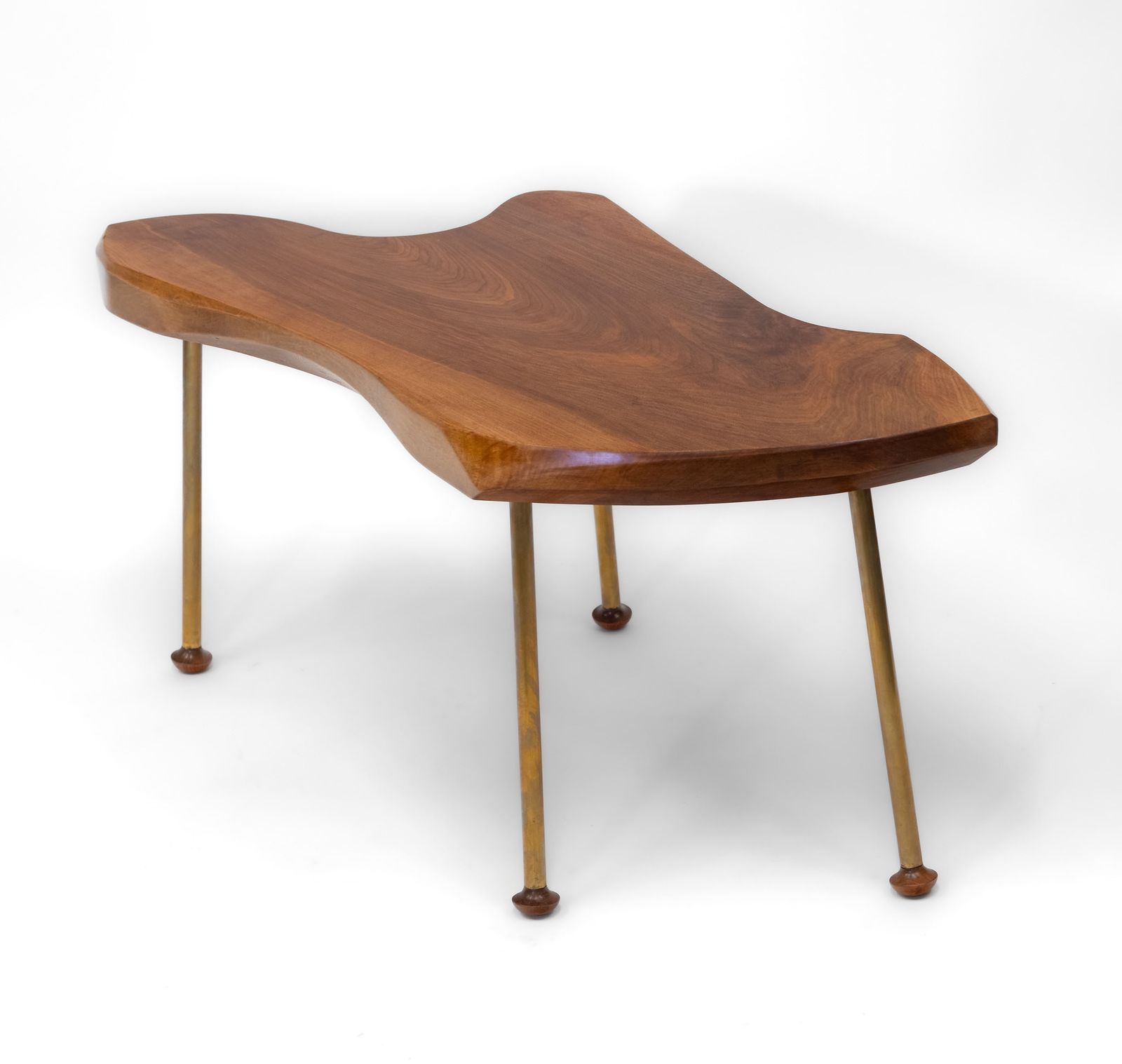 Carl Auböck Manner Walnut & Brass Organic Form Coffee Table 1950