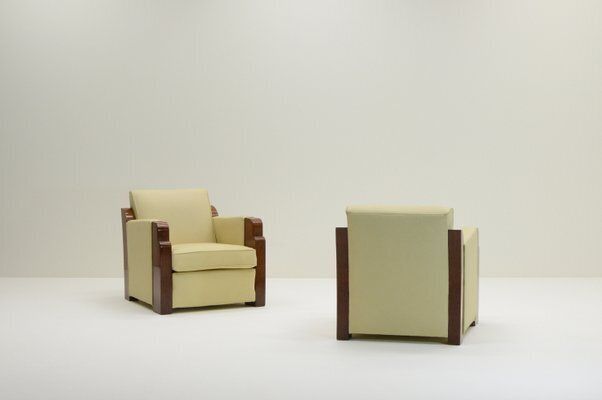 Set Of French Art Deco Club Chairs In Leather, 1930s photo for sale