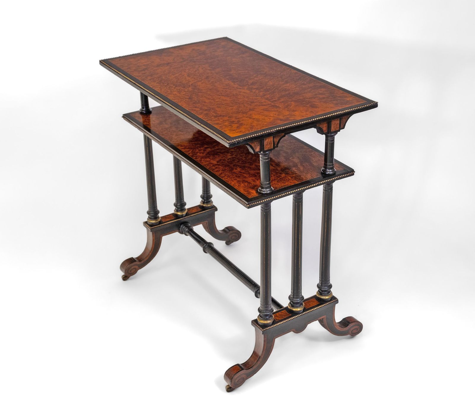 Aesthetic Movement Amboyna Burl Ebonised & Gilt Metal Side Table