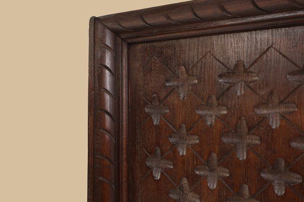 Large Portugees Neo Gothic Wall Panel In Carved Oak, 1850s photo vinterior