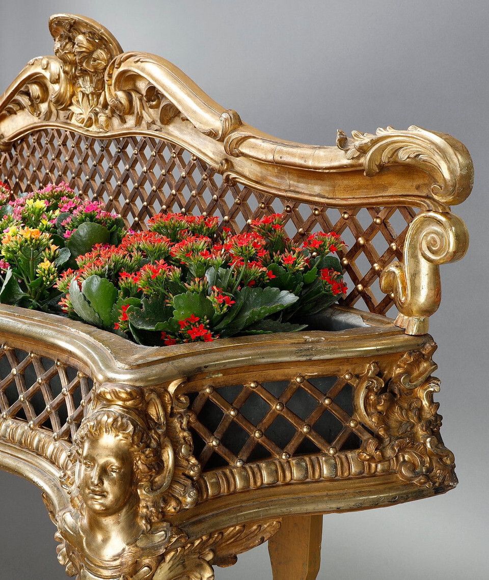 Garden Decor Louis XV Style Carved And Gilt Wood Planter photo