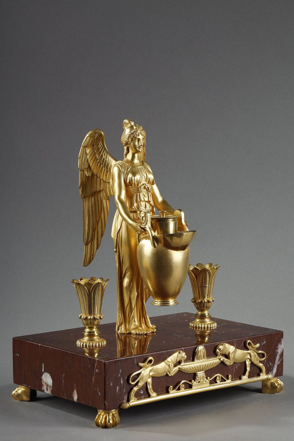Gilt Bronze And Griotte Red Marble Inkwell, Empire Period, Early 19th Century photo Home Decor