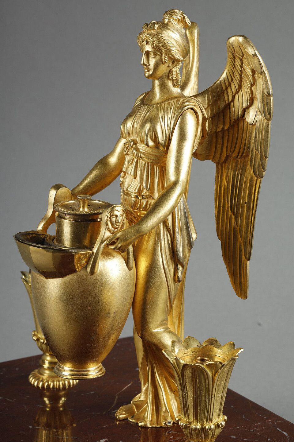 Gilt Bronze And Griotte Red Marble Inkwell, Empire Period, Early 19th Century photo vintage