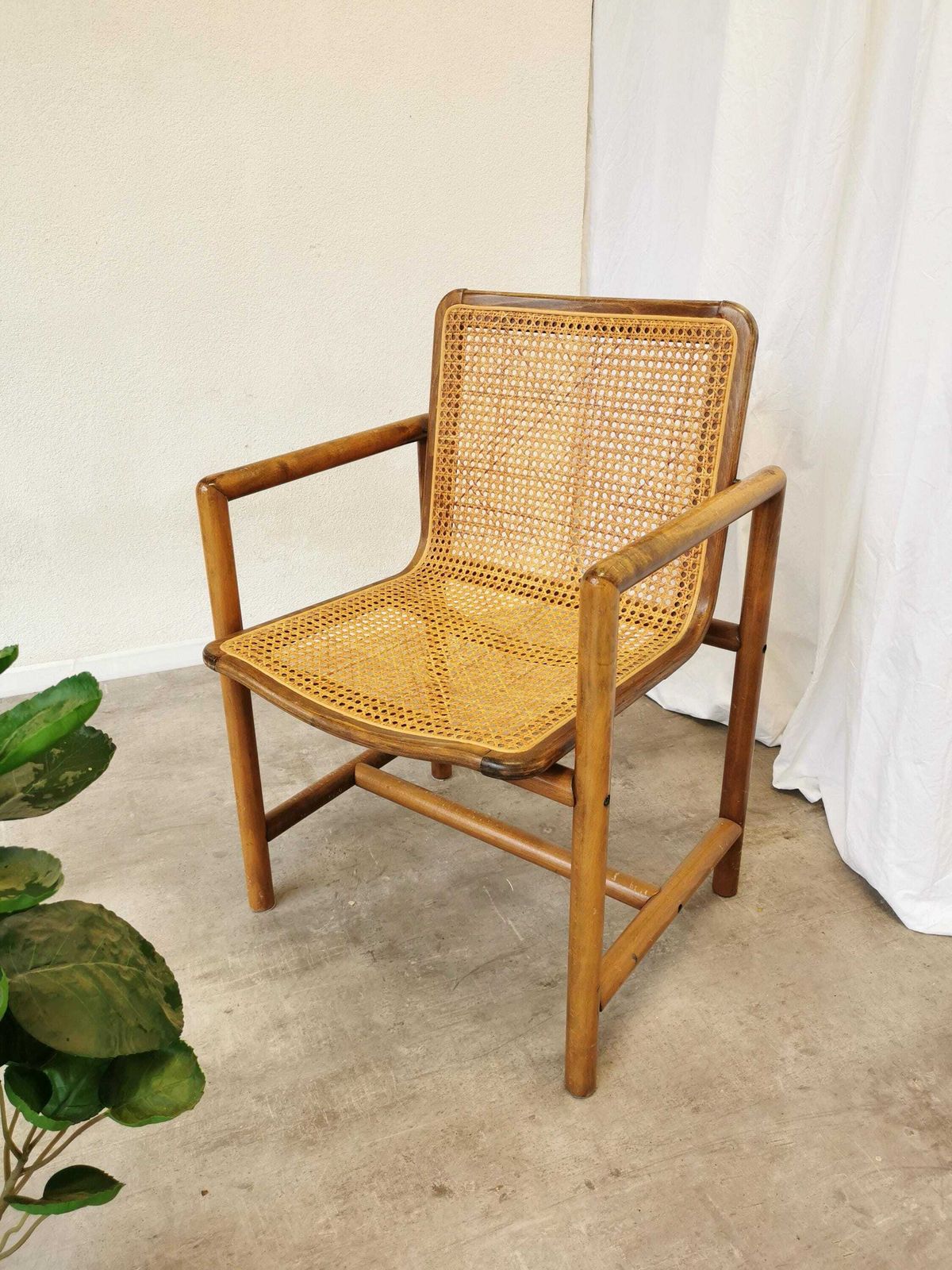 Vintage Wooden Armchair With Cane By Branko Ursic For Stol Kamnik / 1970s Yugoslavia / Mid Century Lounge Reading Chair Centerpiece