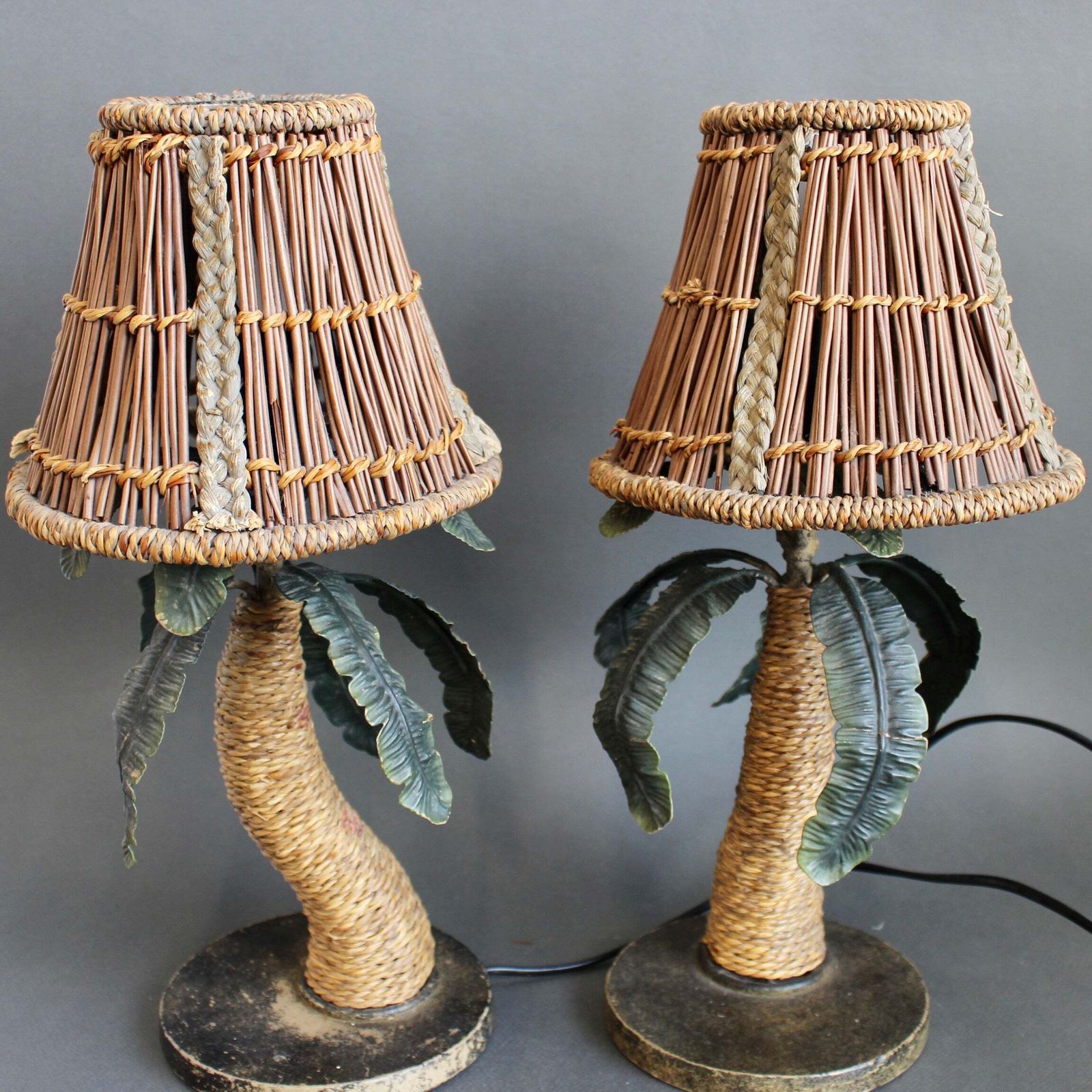 Pair Of Mid Century French Tôle Palm Tree Table Lamps (Circa 1960s) photo Lighting