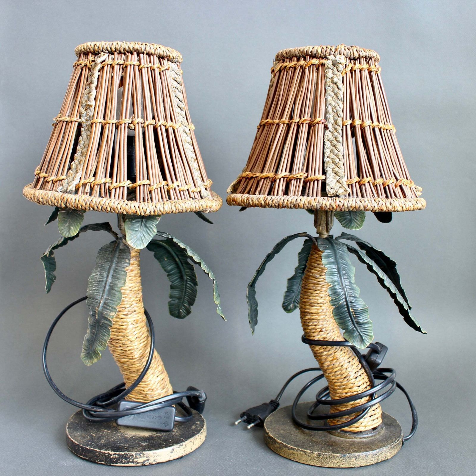 Pair Of Mid Century French Tôle Palm Tree Table Lamps (Circa 1960s) photo vinterior