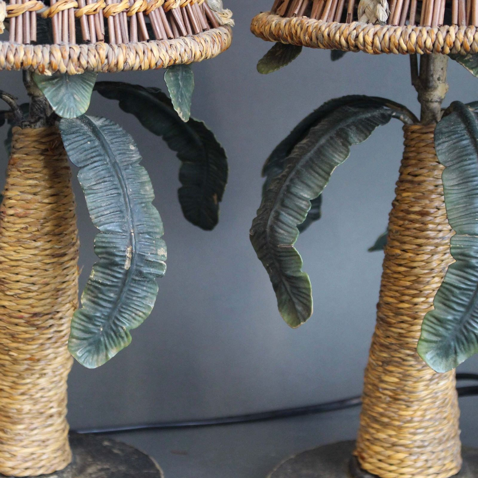 Lighting Pair Of Mid Century French Tôle Palm Tree Table Lamps (Circa 1960s) photo