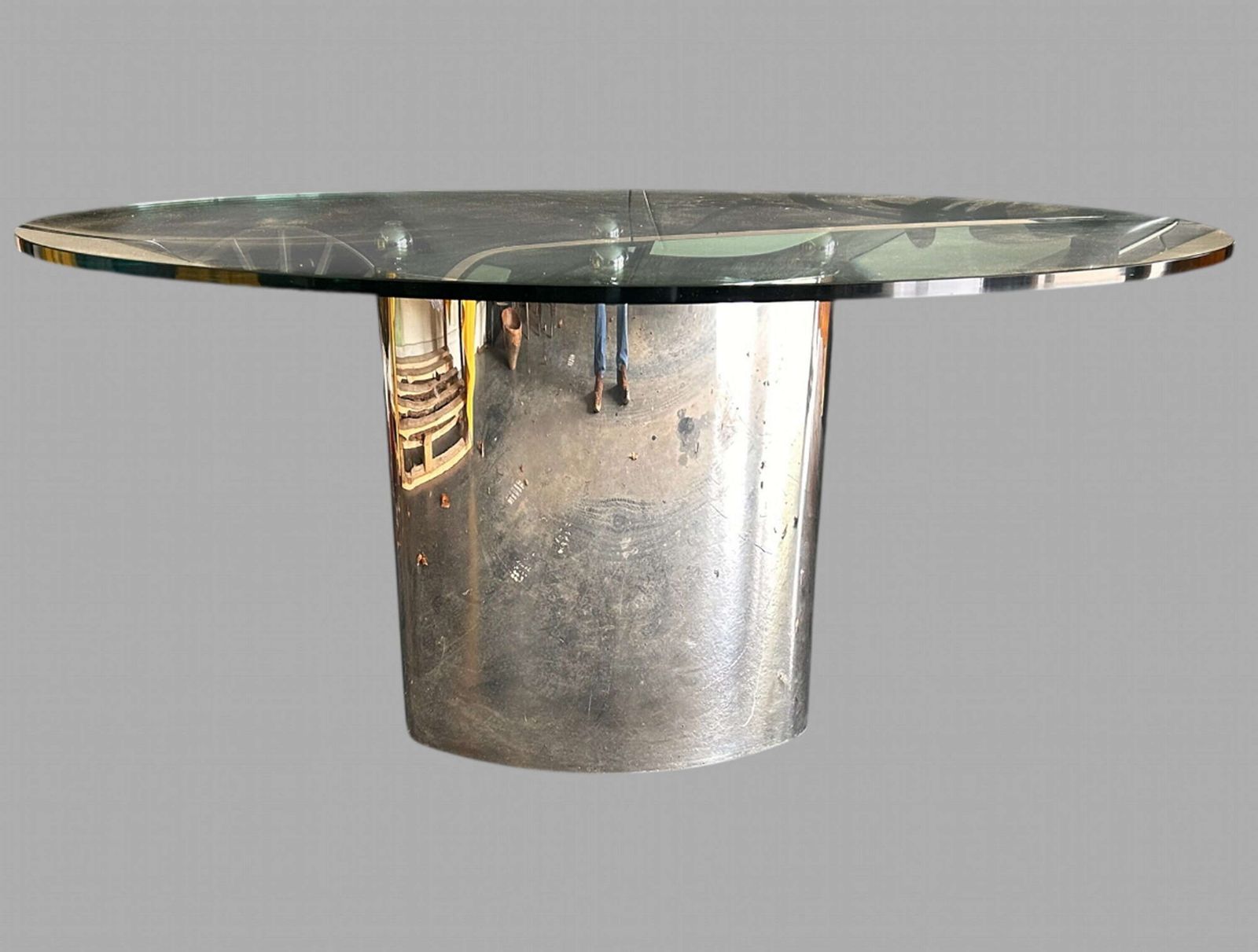 A Decorative Italian Clear Glass Oval Table On Chrome Stand