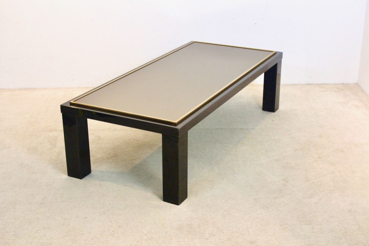Large Belgochrom Gold And Smoked Glass Coffee Table photo for sale