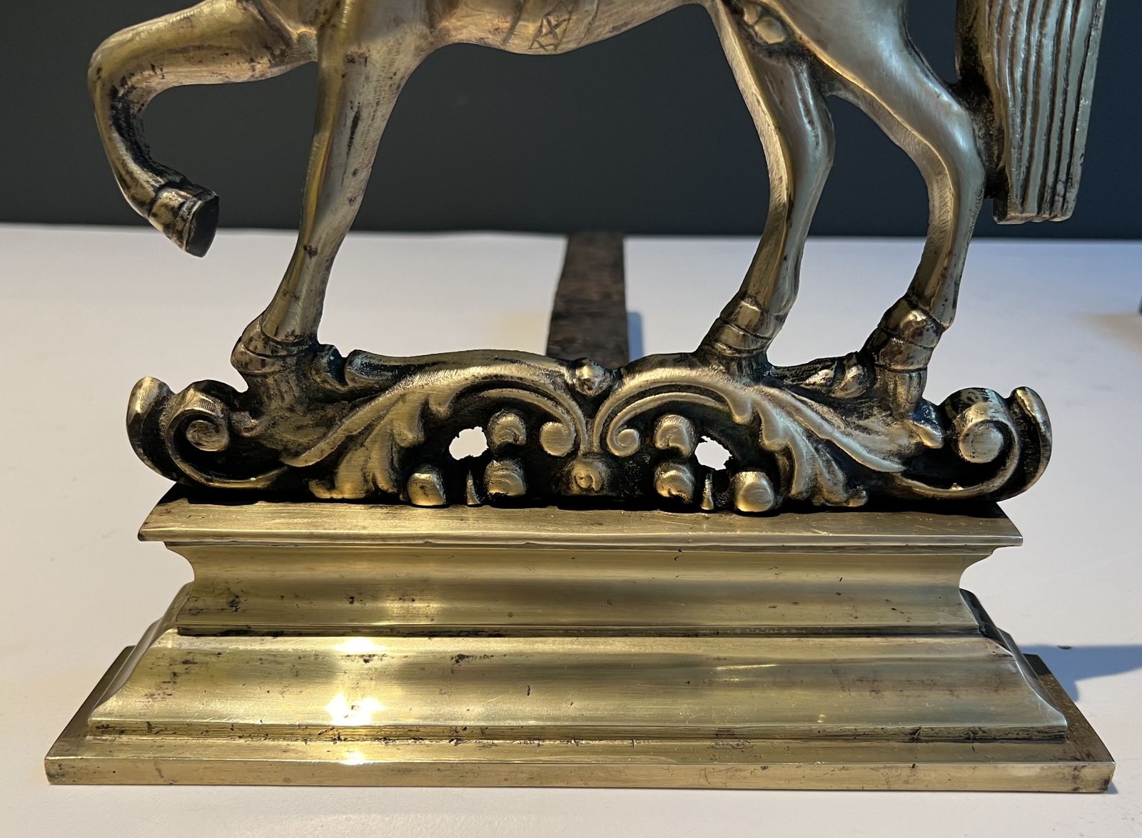 Art Pair Of Bronze Horse Andirons, 1970s photo