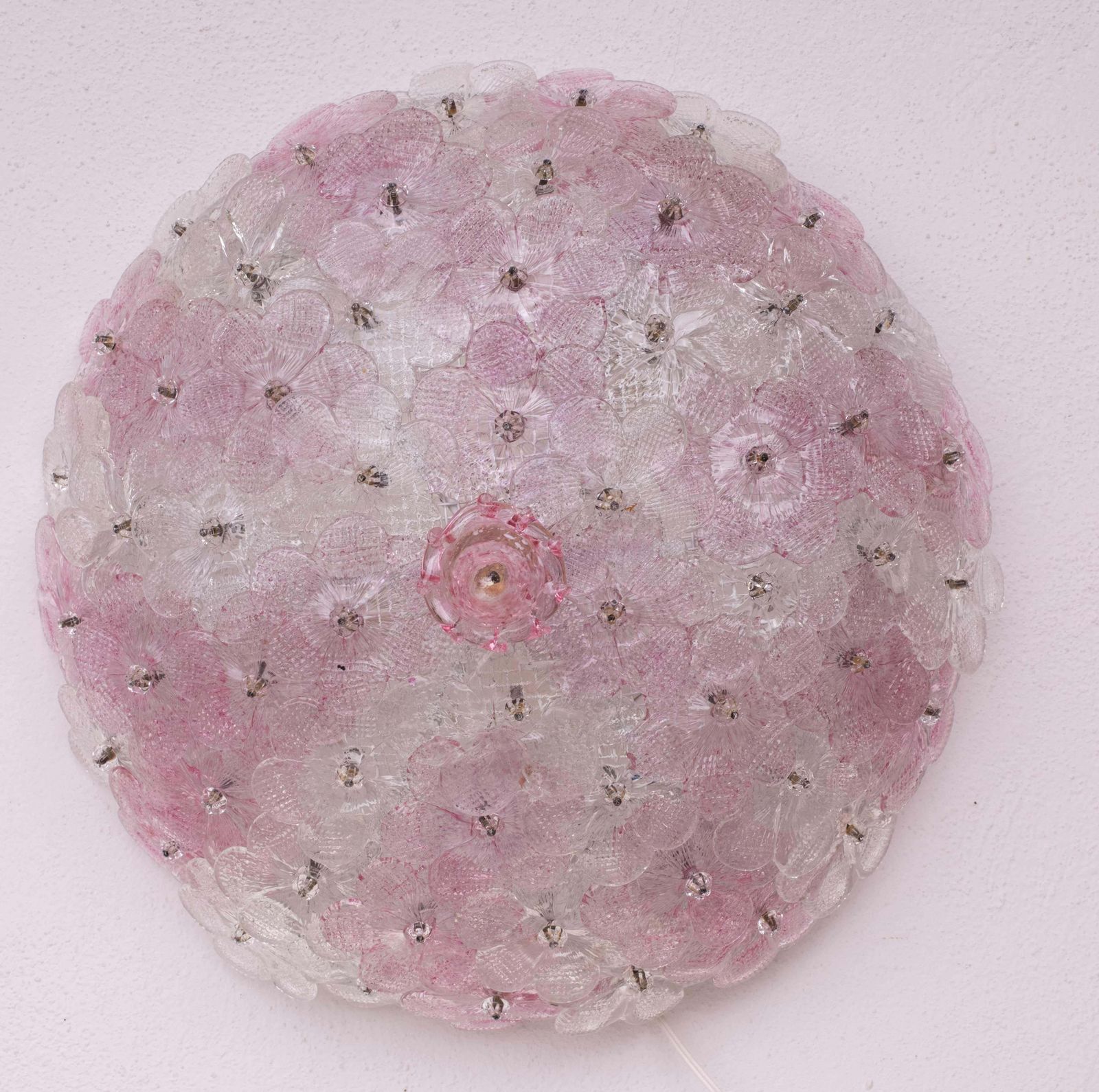 Charming Murano Ceiling Light Pink Flower By Seguso For Venini, Italy, 1970s photo Lighting