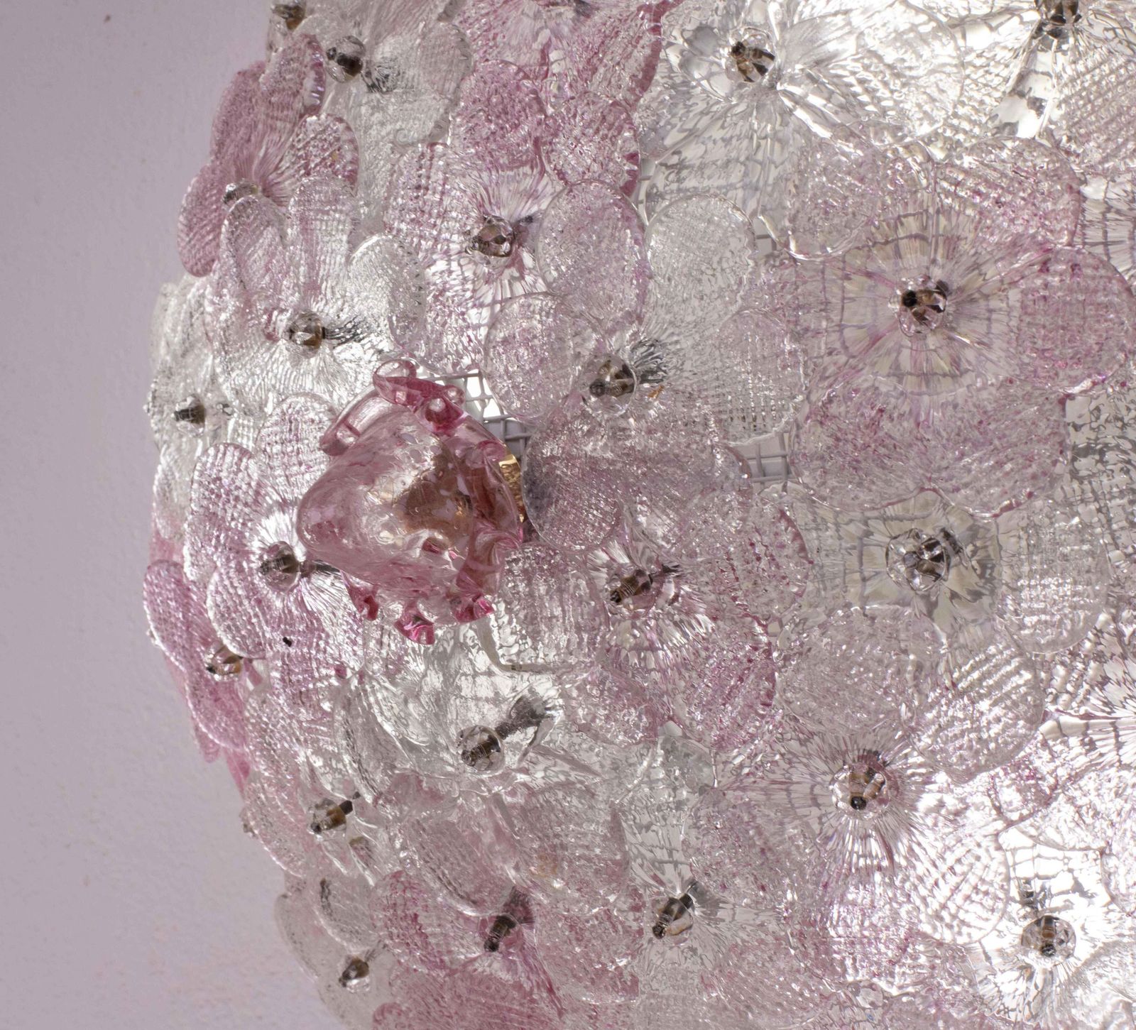 Lighting Charming Murano Ceiling Light Pink Flower By Seguso For Venini, Italy, 1970s photo