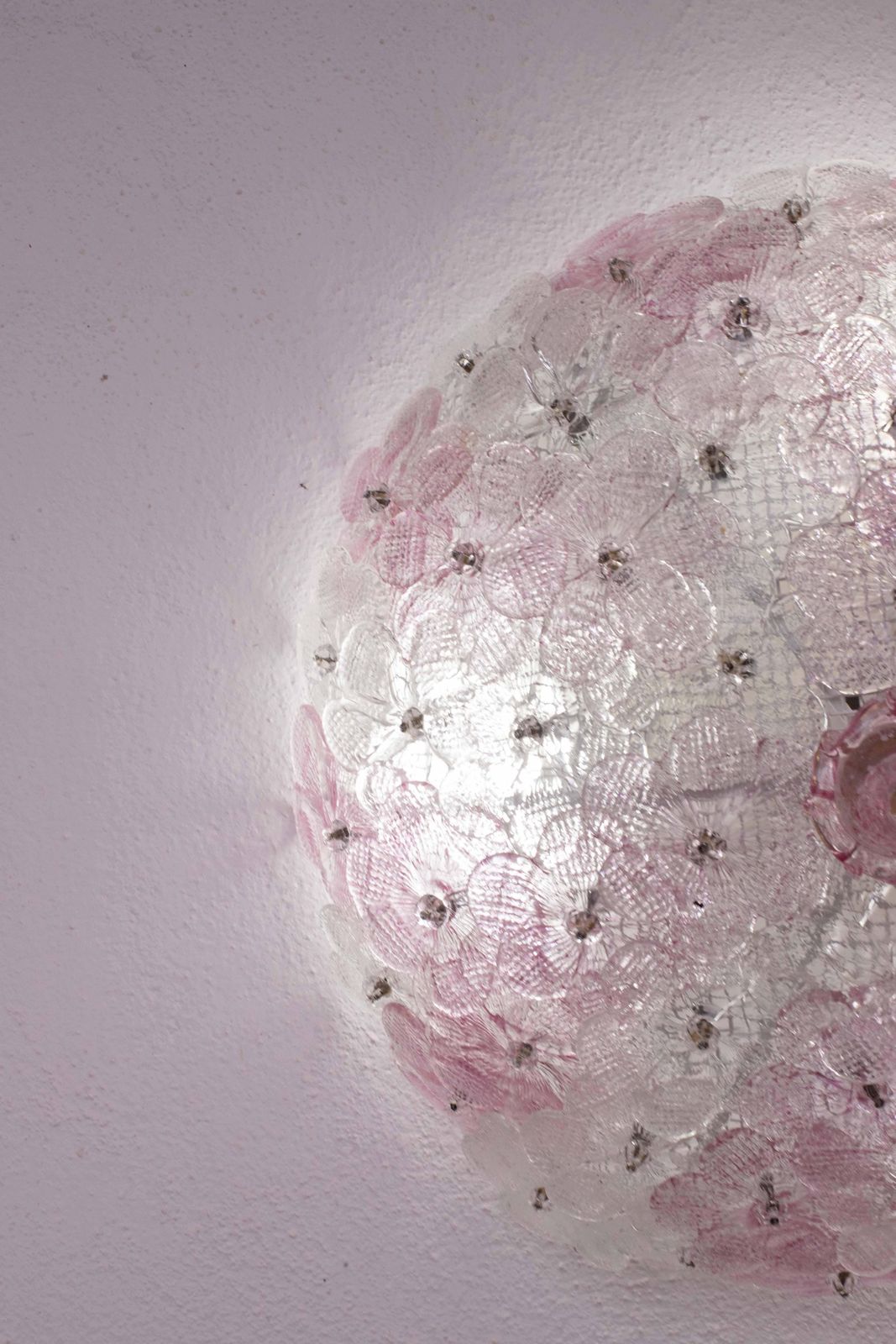 2151.0 Charming Murano Ceiling Light Pink Flower By Seguso For Venini, Italy, 1970s photo