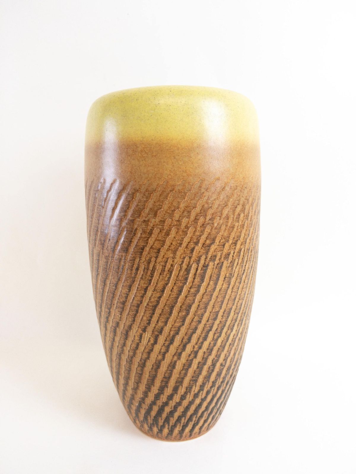 West German Pottery Vase   Lemon Yellow And Caramel Glazed Dümler And Breiden Floor Vase   Form 166 30 photo for sale