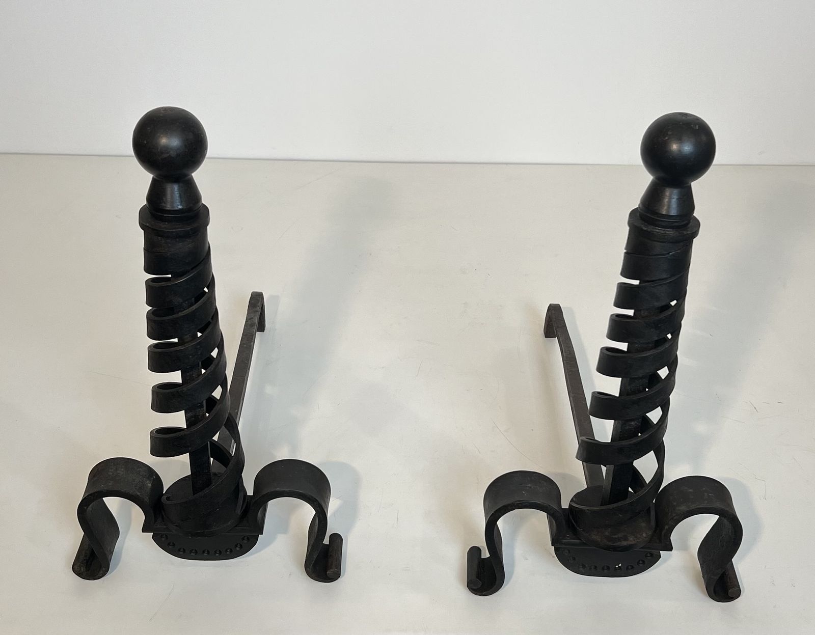 Pair Of Modernist Wrought Iron Andirons By Raymond Subes photo Home Decor